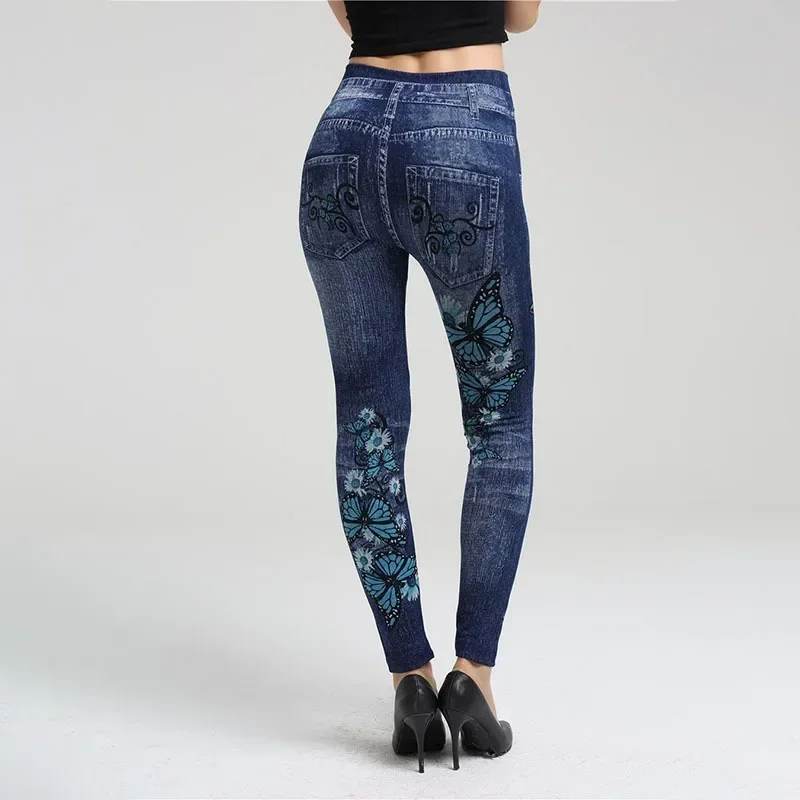 High Waist Seamless Jean Legging Women Printed Jean Leggings High Elastic Slim Fashion Gym Trainning Cycling Hip Liftting Tights