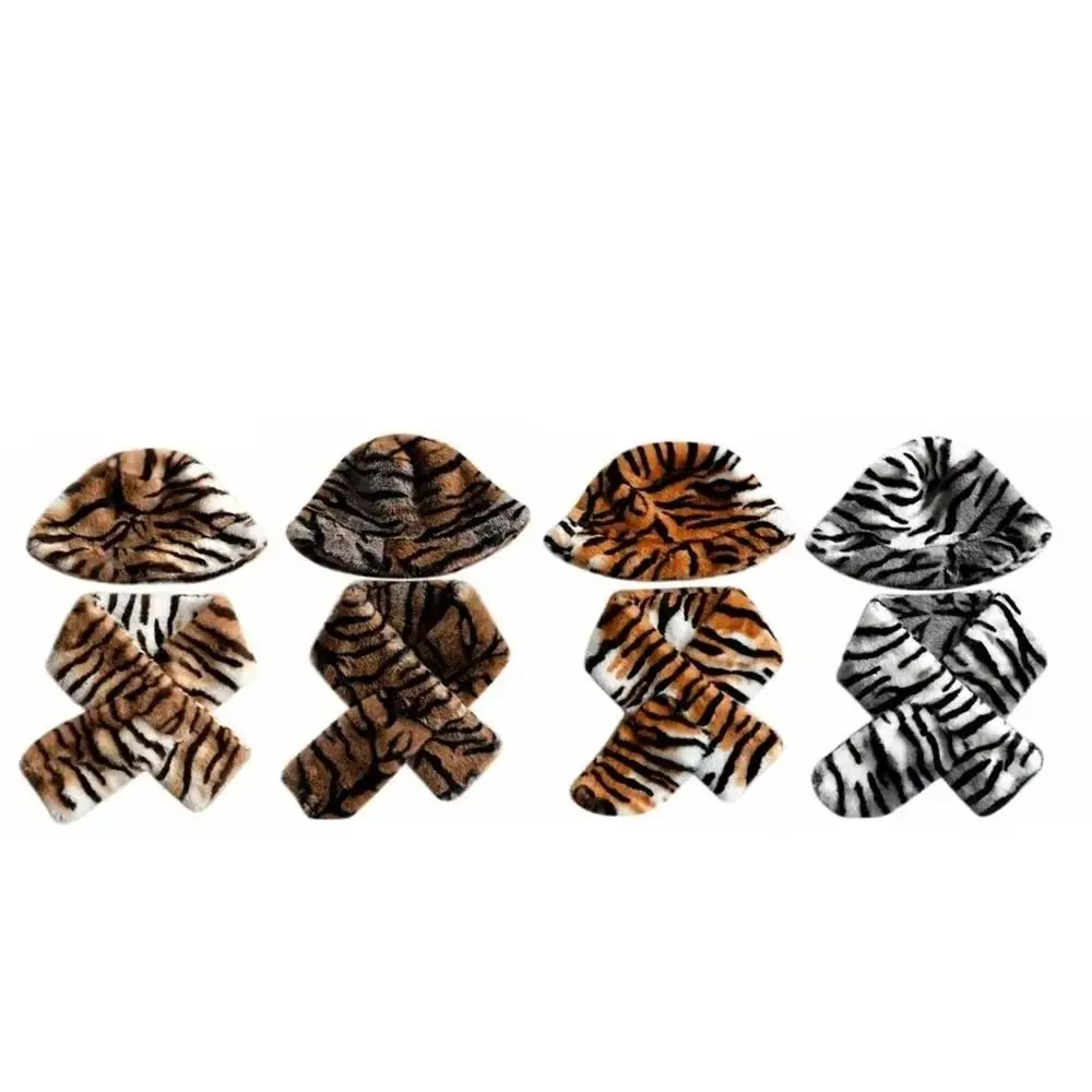 Thick Warm Faux Fur Hat Faux Mink Fur Soft Fluffy Cross-tie Scarf Cozy Skin Friendly Washable Leopard Print Scarf Shopping Trip