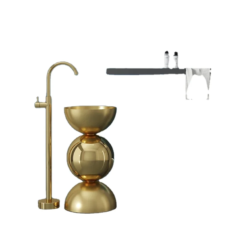

Personalized stainless steel column washbasin floor-standing integrated washbasin brushed gold