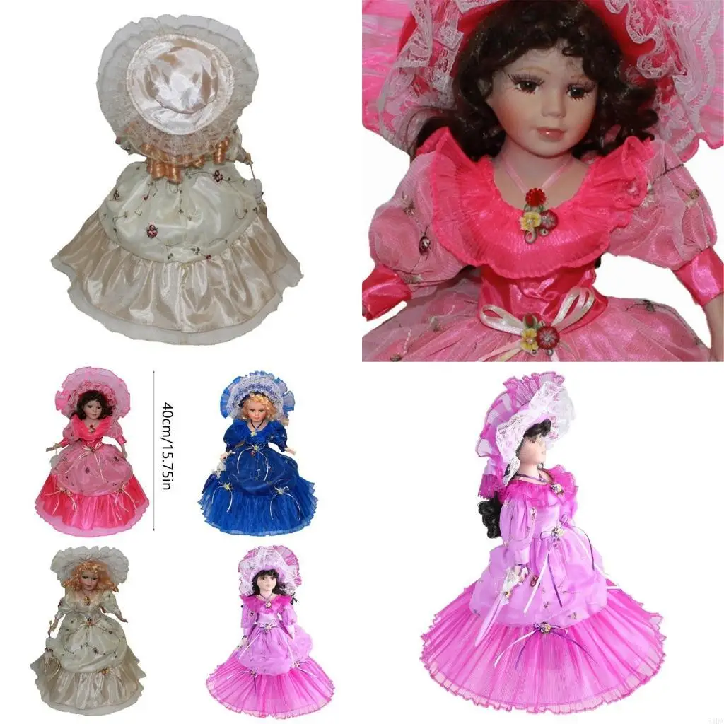 

54DA Victorian Porcelain Doll European Reborns Doll with Gowns Rural Home Decorative Ceramic Doll Festival House Table Decors