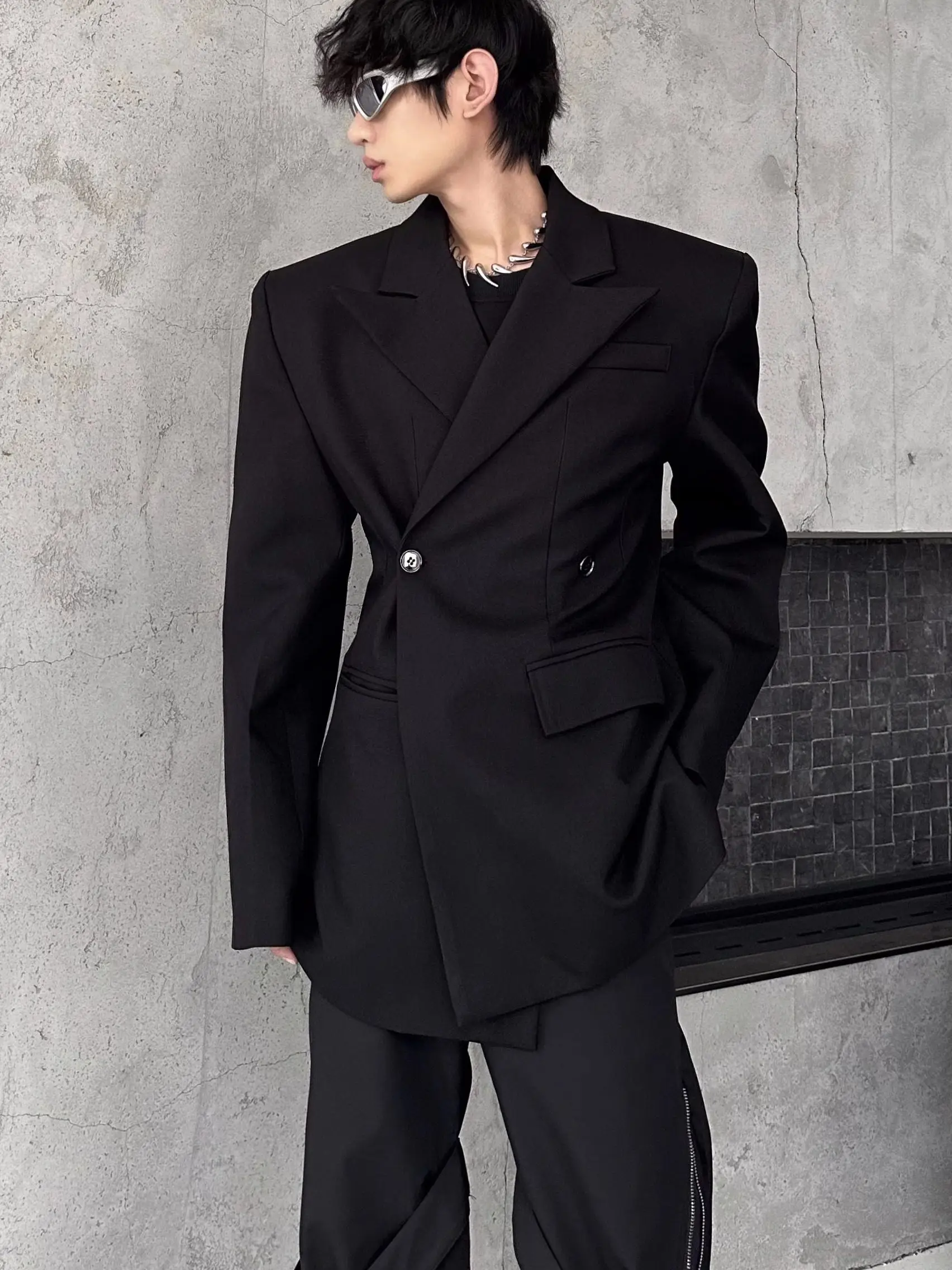 Cleanfit Tailored Shoulder Pad Men's Suit Jacket Casual British Style Slim Fit Waist Cinching Fashion Stylist Trendy Menswear