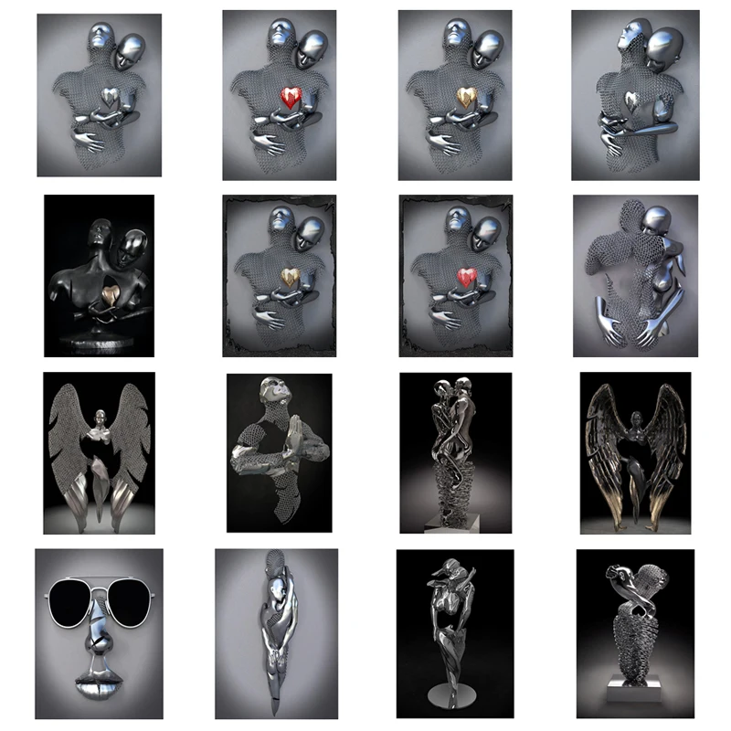 

Abstract Metal Figure Statue Art Canvas Painting Modern Lovers Sculpture Art Poster and Print Wall Picture for Living Room Decor
