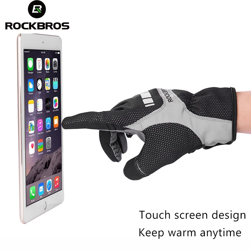 ROCKBROS Keep Warm Cycling Gloves Autumn Earlier Winter Windproof Thermal Fleece Bicycle Gloves Touch Screen Sports Bike Gloves