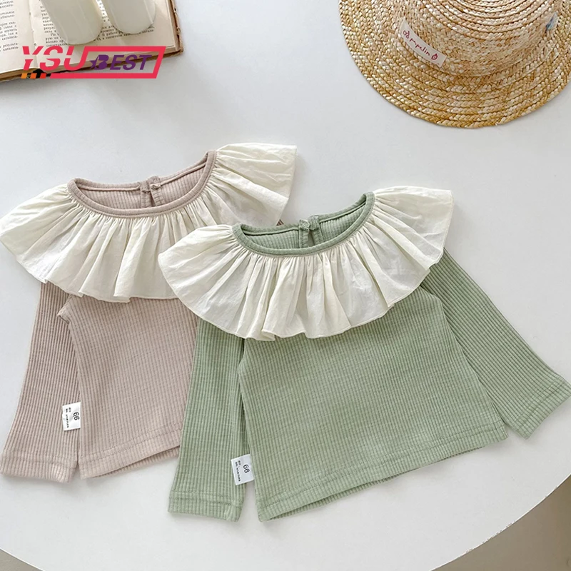 

0-5Yrs Toddler Baby Girl Tops Spring Lace Collar Bottoming T-shirts Princess Kids Girls Costumes Baby Large Lotus Collar T-shirt