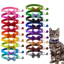 Pet Collar With Bells Cartoon Footprint Colorful  Safety Buckle Adjustable Belt Bow Collar Nylon Kitten Collar For Cat Dog