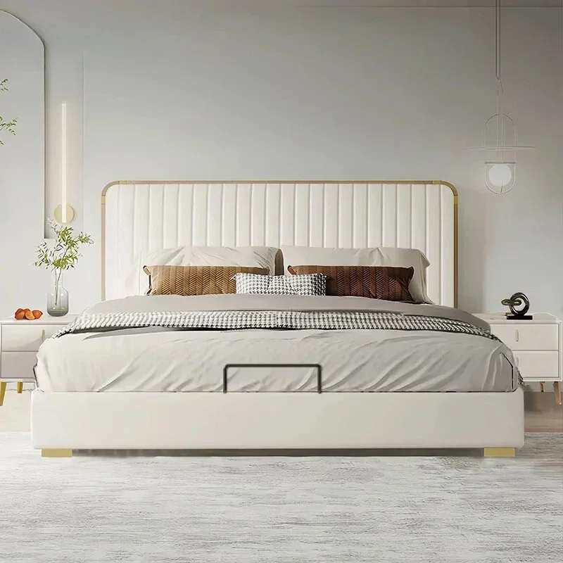 Cama de cuero moderna y sencilla, suave, tamaño matrimonial, individual, Queen, King, personalizable, con estructura de cama King, Cama Be