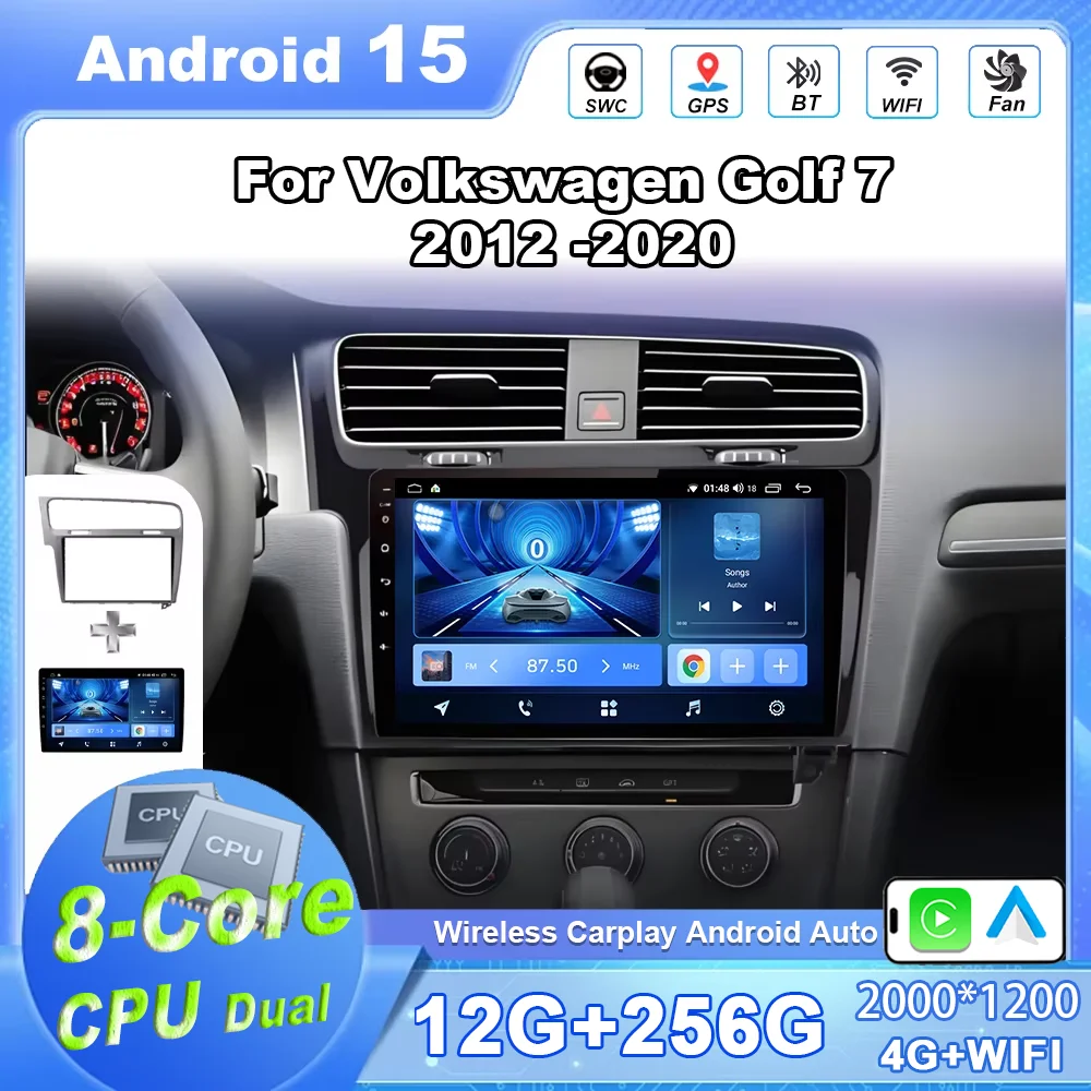Android 15 Car Radio Stereo For Volkswagen Golf 7 2012 -2020 Auto Multimedia Player Navigation GPS Carplay Head Unit QLED Screen