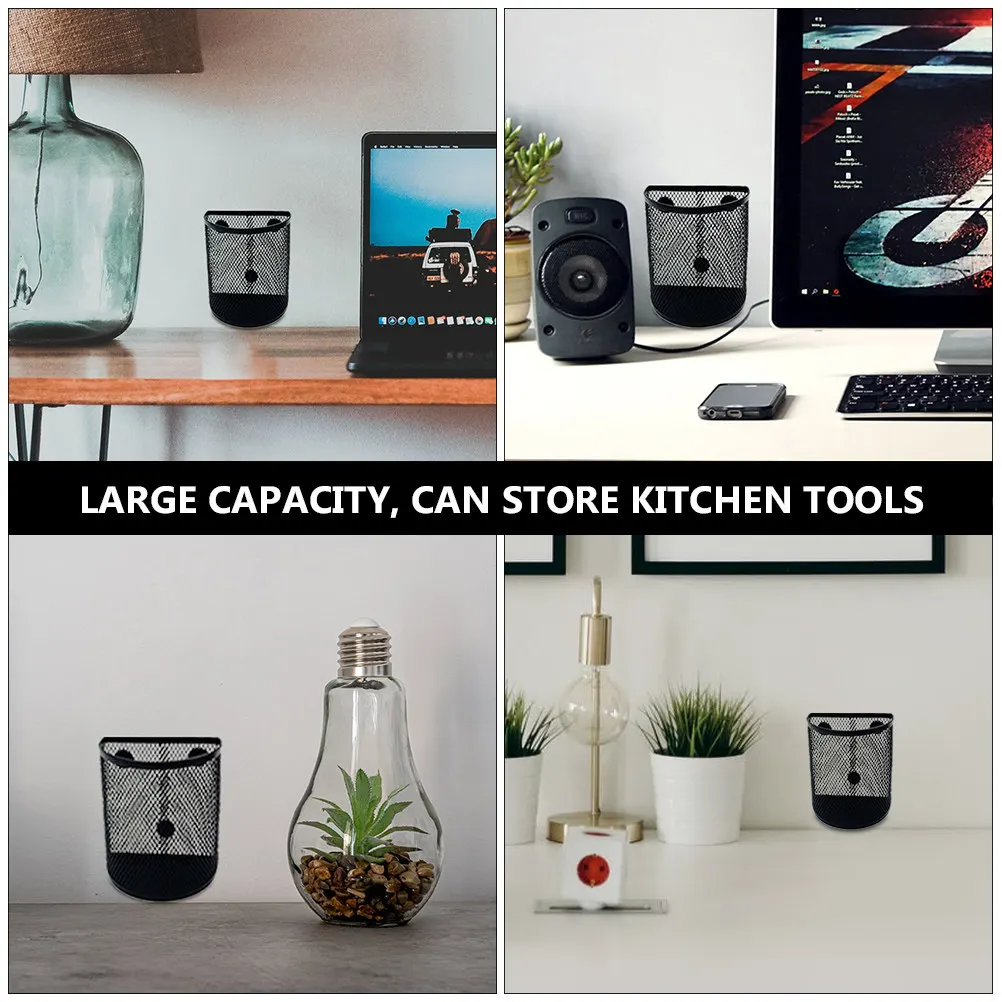 2Pcs Magnetic Pen Holder Set Iron Desktop Organizer Pencil Holder Mesh Container Smooth Surface Office School Desk Storage