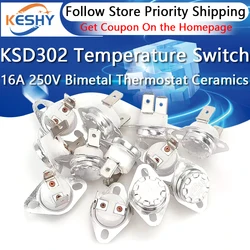 1-10PCS KSD302 16A 250V Bimetal thermostat Temperature Switch Ceramics 40-180 Degree Normally Open Normally Closed Thermostat