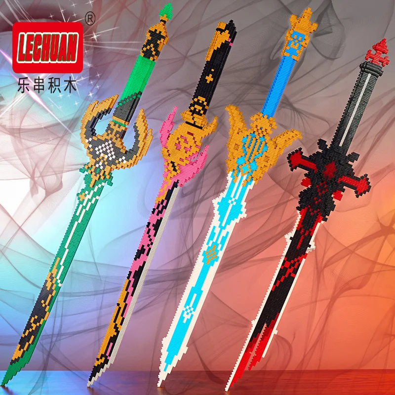 Cartoon Anime Game Sword Magic Building Blocks Demon Slayer One Piece Figures Mini Connection Bricks Genshin Impact Knife Toys