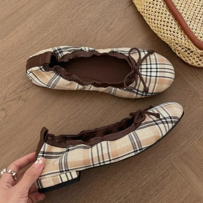 2026 Spring Fashion Designer Shoes Women Leather Bowknot Flats Single Round Toe Light Loafers Ballet Zapados Mujer Size 34-42
