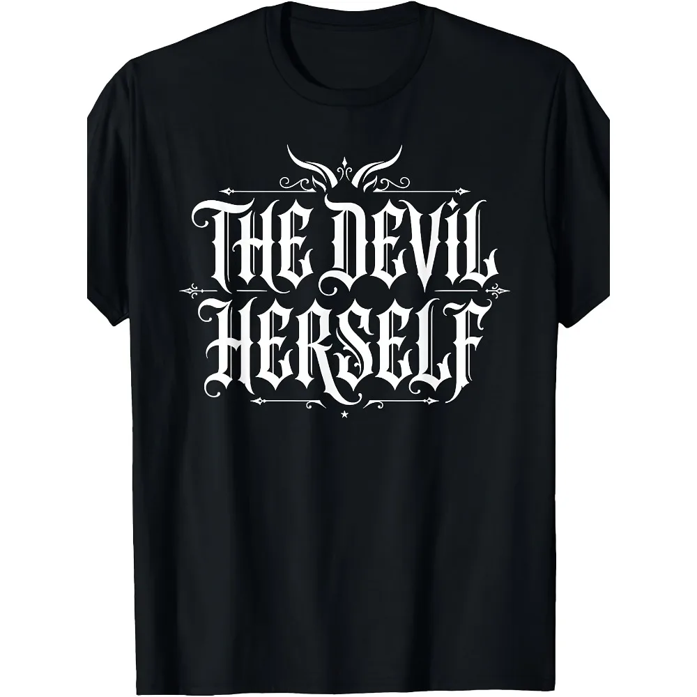 The Devil Herself Retro Occult Unisex Dark Feminine TShirtRetro Casual Short-sleeved T-shirt with a Round Neck and Printed Pattern Suitable for Daily Commuting and Outdoor Activities Machine Washable