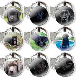 Lab Labrador puppy Dog Glass Metal Pendant Key Chain Classic Men Women Key Ring Accessories Jewelry Gifts