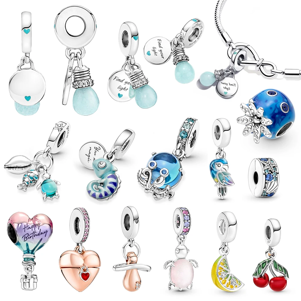 Silver 925 Charms 2022 New Blue Glow Light Bulb Octopus Fruit Beads Fit  Bracelet Silver DIY Original Charm Jewelry Gifts