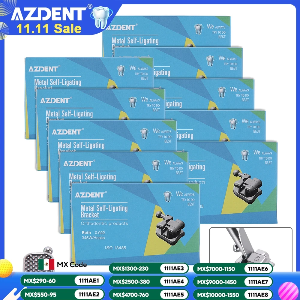 AZDENT – supports orthodontiques dentaires, 10 paquets, attelles auto-ligaturantes passives MBT/Roth 0.022 345 crochets avec Tubes buccaux