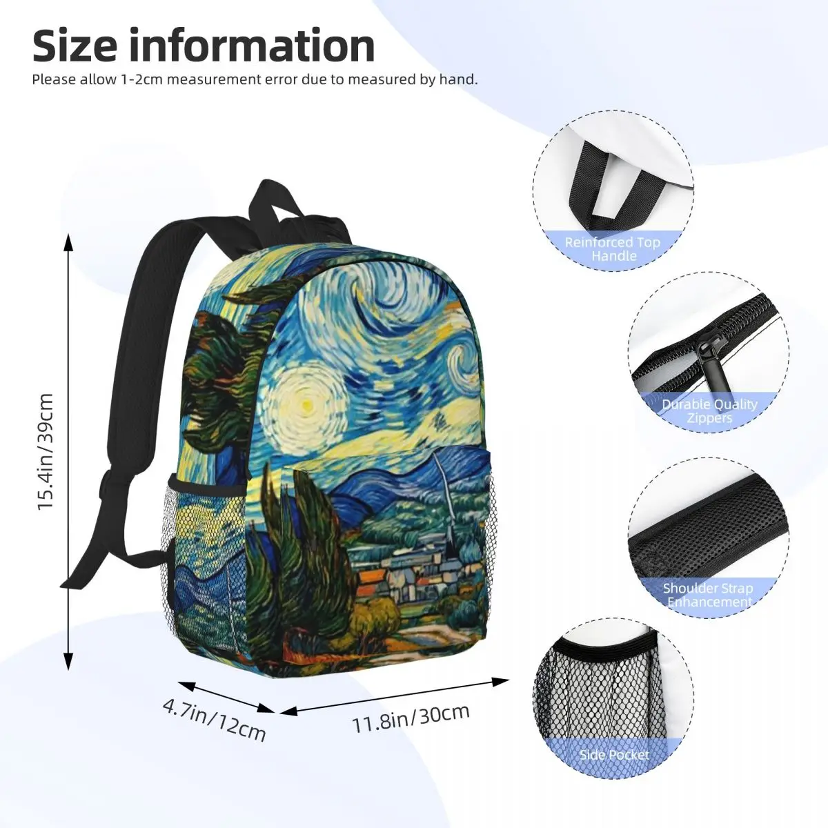 Van Gogh Inspired Floral And Starry Night Backpack Daypack Large Capacity Boys Girls BookBag Shoulder Bags for Unisex School Bag