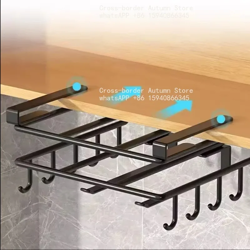 Under Cabinet Kitchen Organizer Rack with Hooks Multi-Purpose Storage Shelf for Paper Towel Cutting Board & Pot Lids