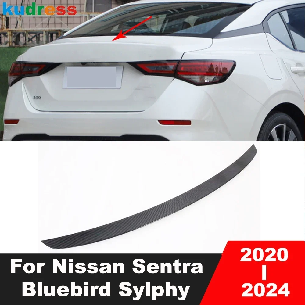 For Nissan Sentra Bluebird Sylphy 2020-2022 2023 2024 Carbon Fiber Car Rear Trunk Spoiler Cover Trim Side Wing Strip Accessories