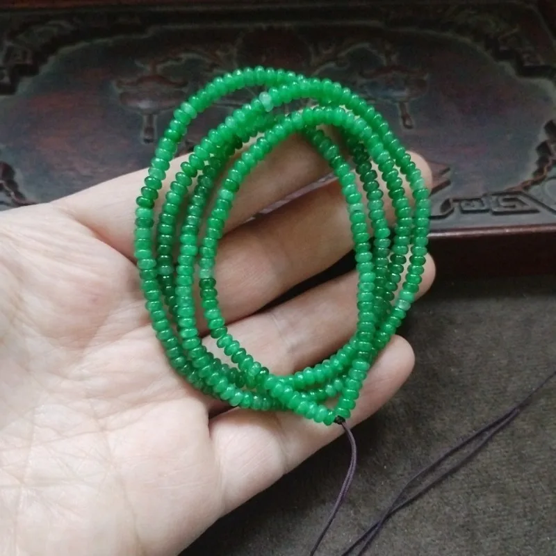 Bright Green Tiny Flat Round Bead String Retro Smooth Jade Slice Beads Ethnic Style Hand Jewelry Making Supplies