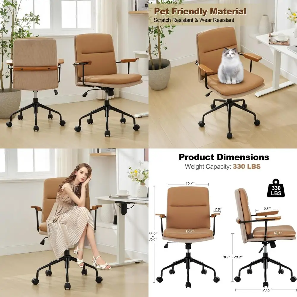 كرسي مكتب منزلي مخطط مخملي، كرسي دوار منجد بارتفاع حديث قابل للتعديل مع عجلات، كرسي مهمة مريح #1