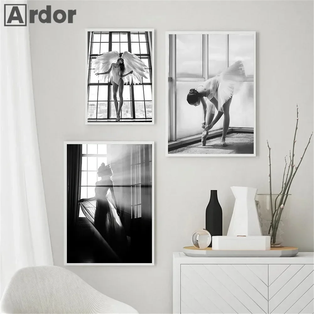 Black White Ballet Girl Canvas Painting Old Phonograph Camera Prints Boxing Gloves Poster Fashion Wall Art Pictures Home Decor