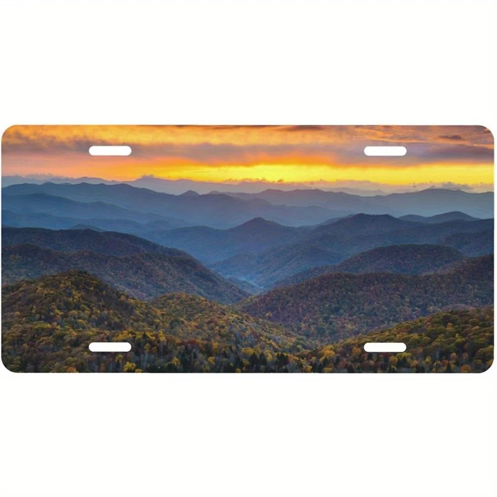2D Flat Blue Mountain Park Road Sign License Plate FrameDecorative Front License Plate,Rearview Mirror Label,Metal License Pl