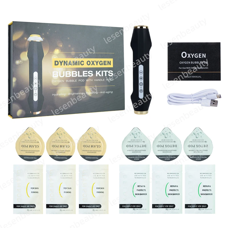 2025 Latest Box Set CO2 Bubble Oxygenation Capsules Pods Rechargeable Oxygen Skin Tightening Facial Machine With Pods And Gels