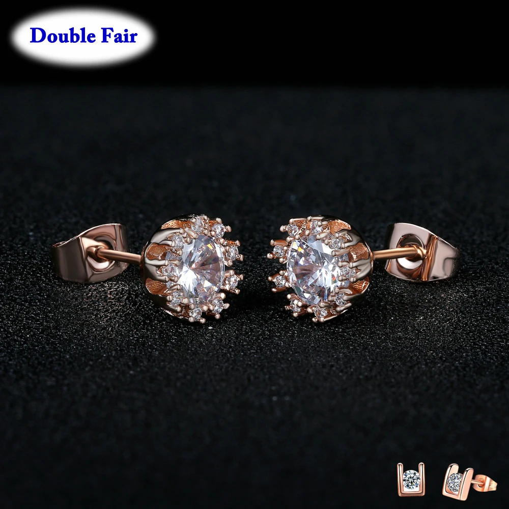Simple and Fashionable Temperament Crystal Zircon Stud Earrings For Women Rose Gold Color Charm Jewelry DWE021M