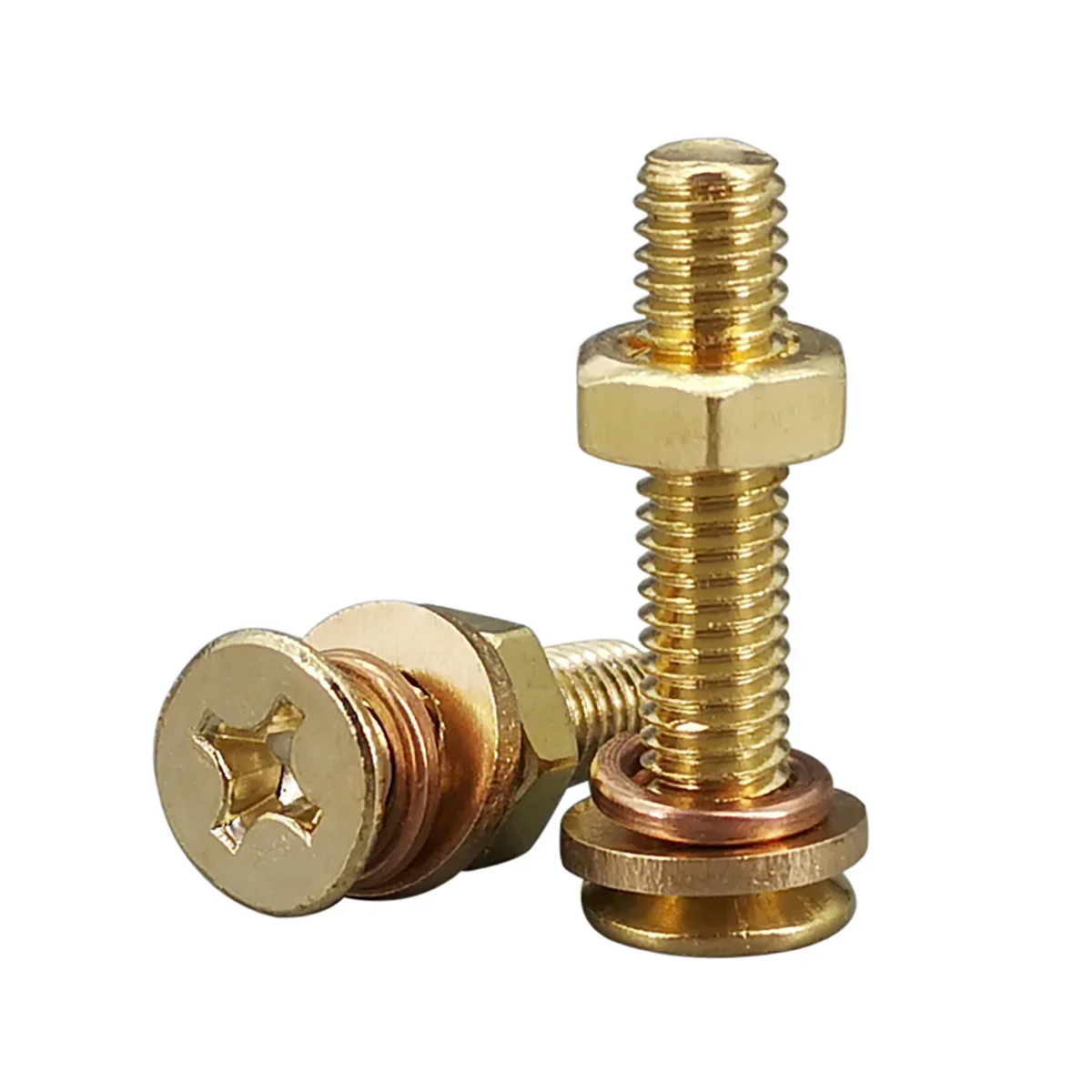 Copper Pan / Round Head Phillips Screw, Nut, Flat / Spring Washer Set M3-M8