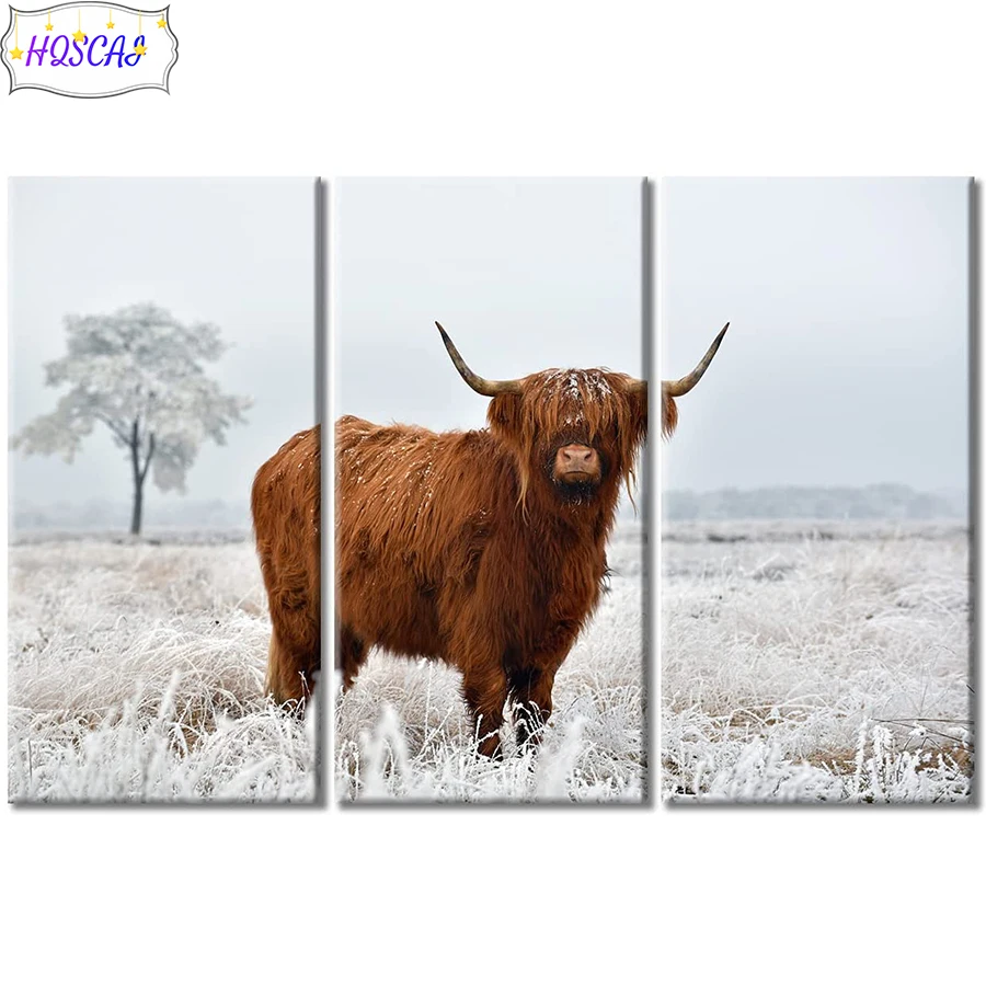 

3pcs Snow, Dutch highland cattle Full Square Diamond 5D DIY Diamond Painting Embroidery Cross Stitch Rhinestone Painting Decor