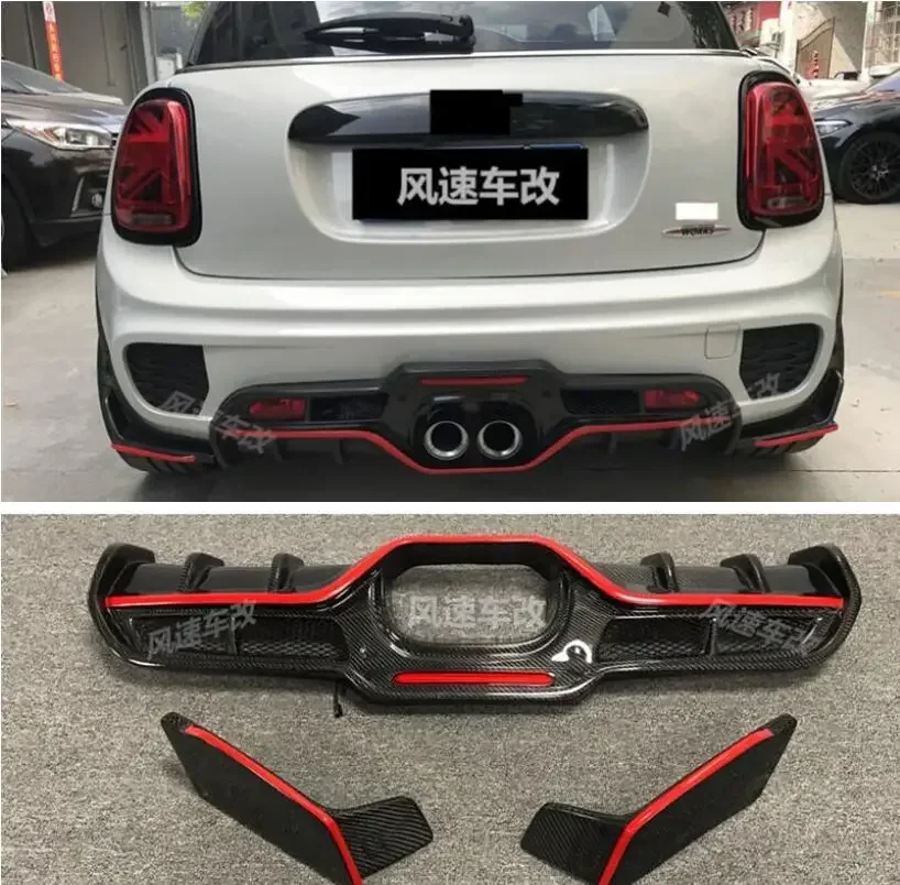 Rear Bumper Diffuser For Mini Cooper  F55 F56 F57 JCW  Trunk Door Lip Spoiler Forge Carbon Fiber Giomic Style