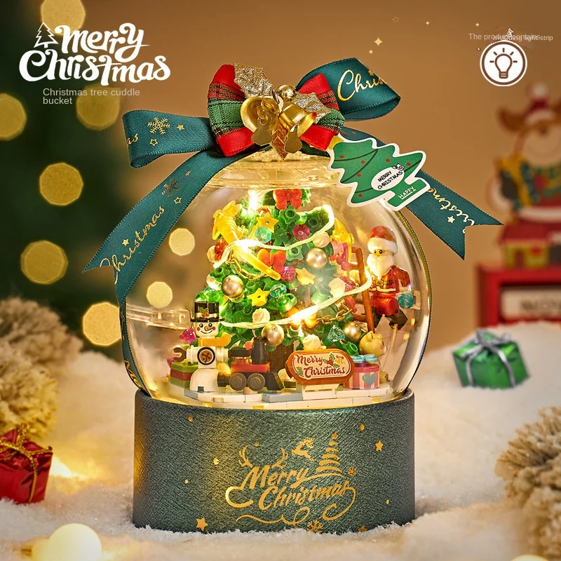 KNEW بنيت LED هدية الكريسماس ألعاب مكعبات البناء الصغيرة-سانتا كلوز ، شجرة عيد الميلاد للحزب ، سهلة التجميع ، ديكور ذاتي الصنع ، محبوب من قبل الأطفال