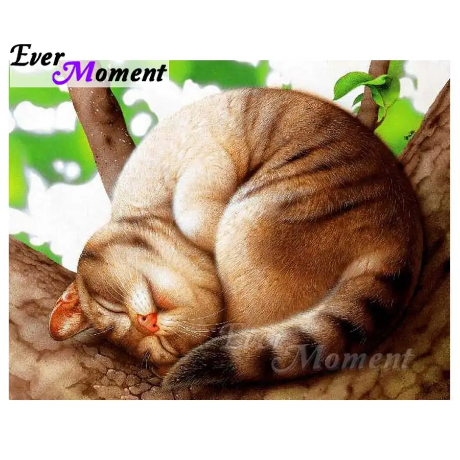 

Ever Moment квадратная круглая алмазная живопись кошка мультфильм вышивка крестиком украшение для дома Алмазная вышивка картина мозаика S2F795