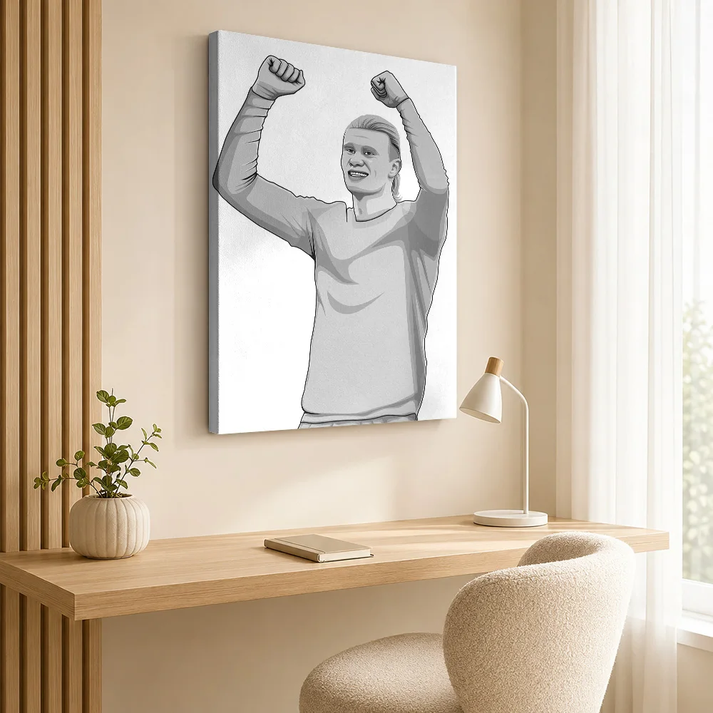 Erling Haaland Black and White Version Canvas Painting Poster Custom Photo Sports Portrait Canvas Wall Art for Game Room Decor