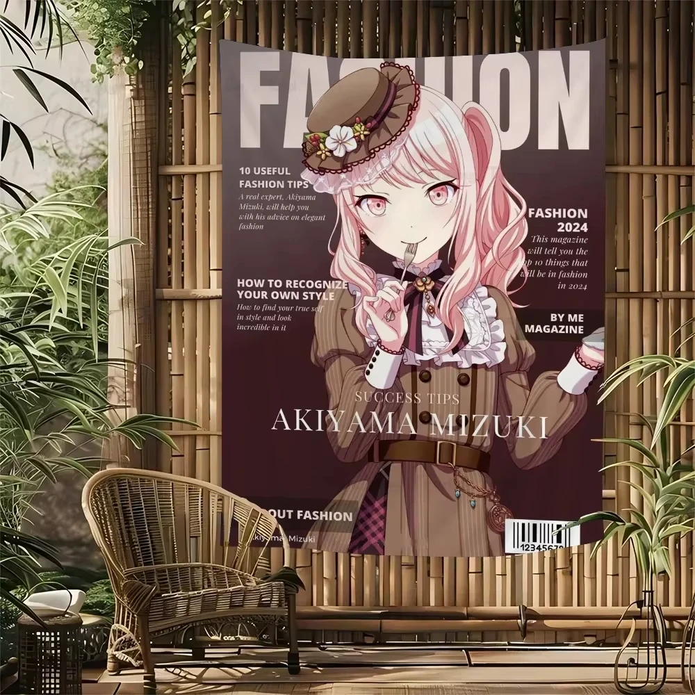 Kawaii Japanese Tapestry Akiyama Mizuki Wall Hanging Bohemian Tapestry Cute Core Room Decoration Aesthetic Home Decoration Items