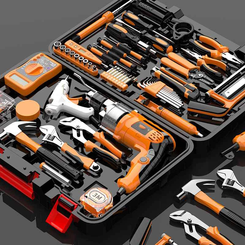 Complete 100-Piece Household Tool Set Hardware Impact Drill Woodworking Repair Multi-Function Full Kit Hand Combination Hard