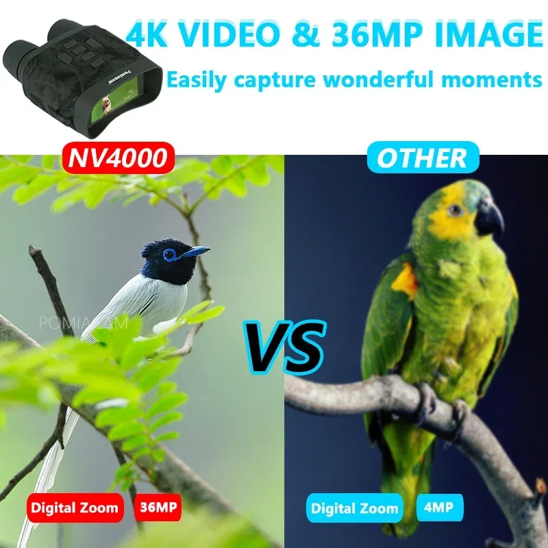 NV4000 Night Vision Binocular 3.0'' Screen 4K 36MP HD Pixel Infrared 5X Digital Zoom Suitable Safety Camera for Outdoor Hunting