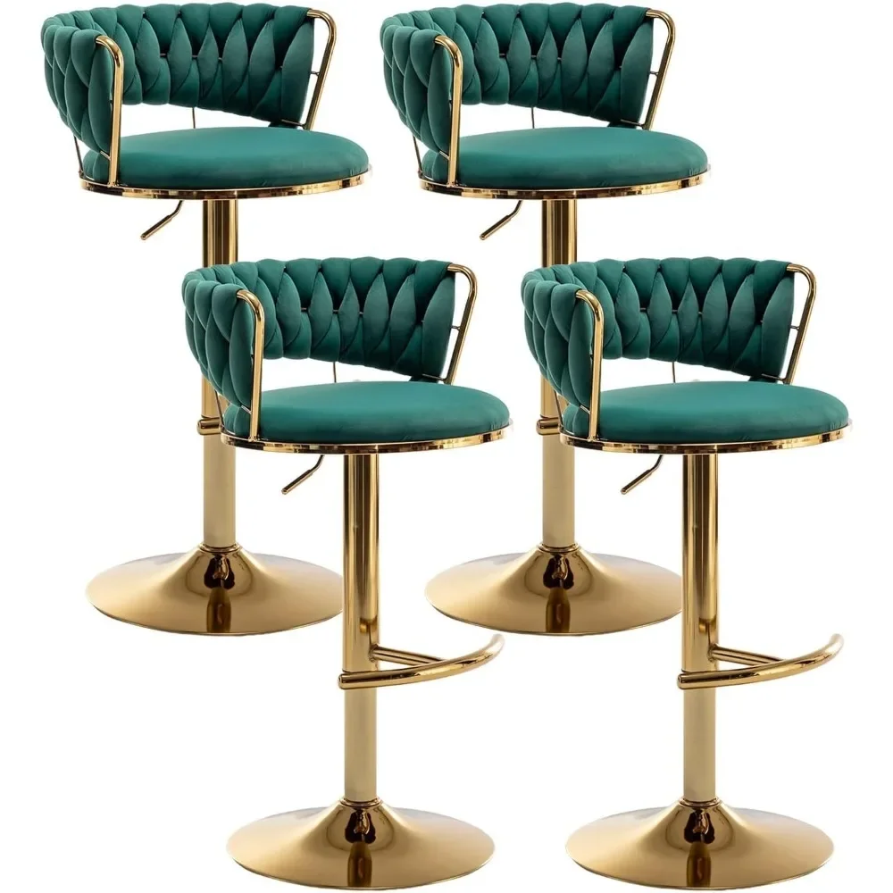 Barstool Set of 4, Counter Height Bar Stools with Low Back, Velvet Adjustable Height Barstools, 360° Swivel Bar Stool