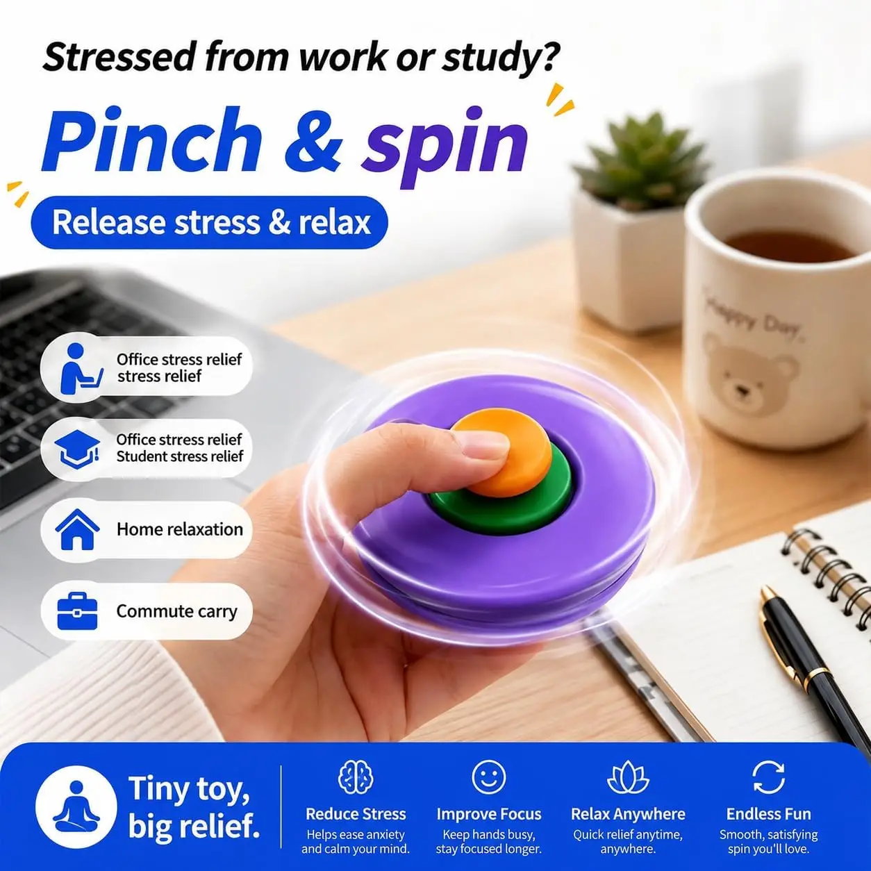 5 Pack Mini Finger Spinner Press Rotate Stress Relief Ball Portable Fidget Toy For Student Anxiety Relief Gift For Kids Studen