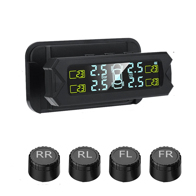 Tire Pressure Monitoring System,Wireless Solar Power TPMS With 6 Alarm Modes,Auto Backlight LCD Display 4 Sensors 0-81 PSI