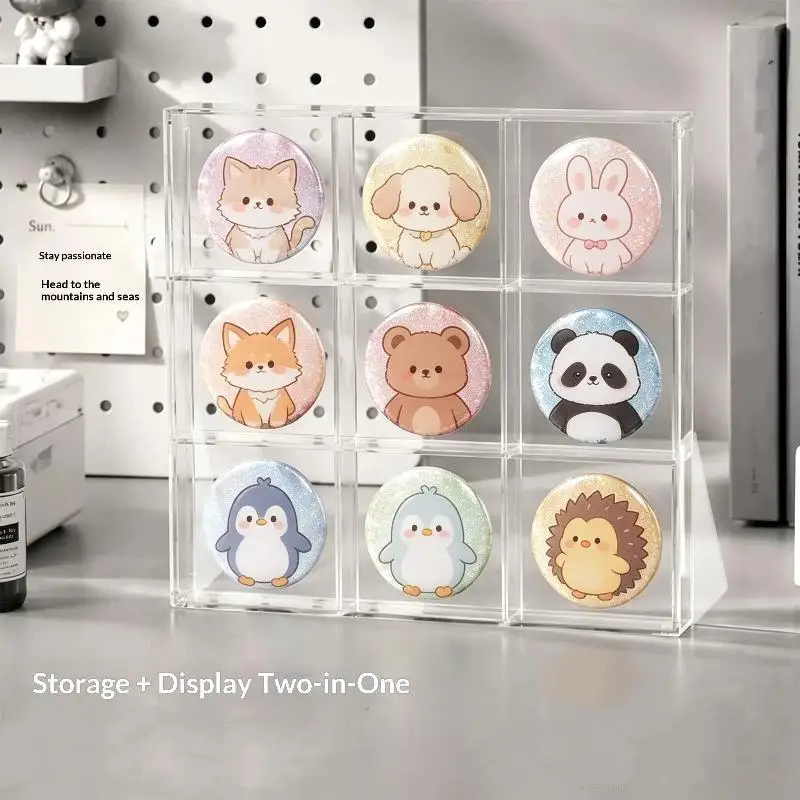 9-Grid Durable Plastic Badge Display Holder Desktop Storage Organizer for Anime Enamel Pin Collectors Daily Display view 5