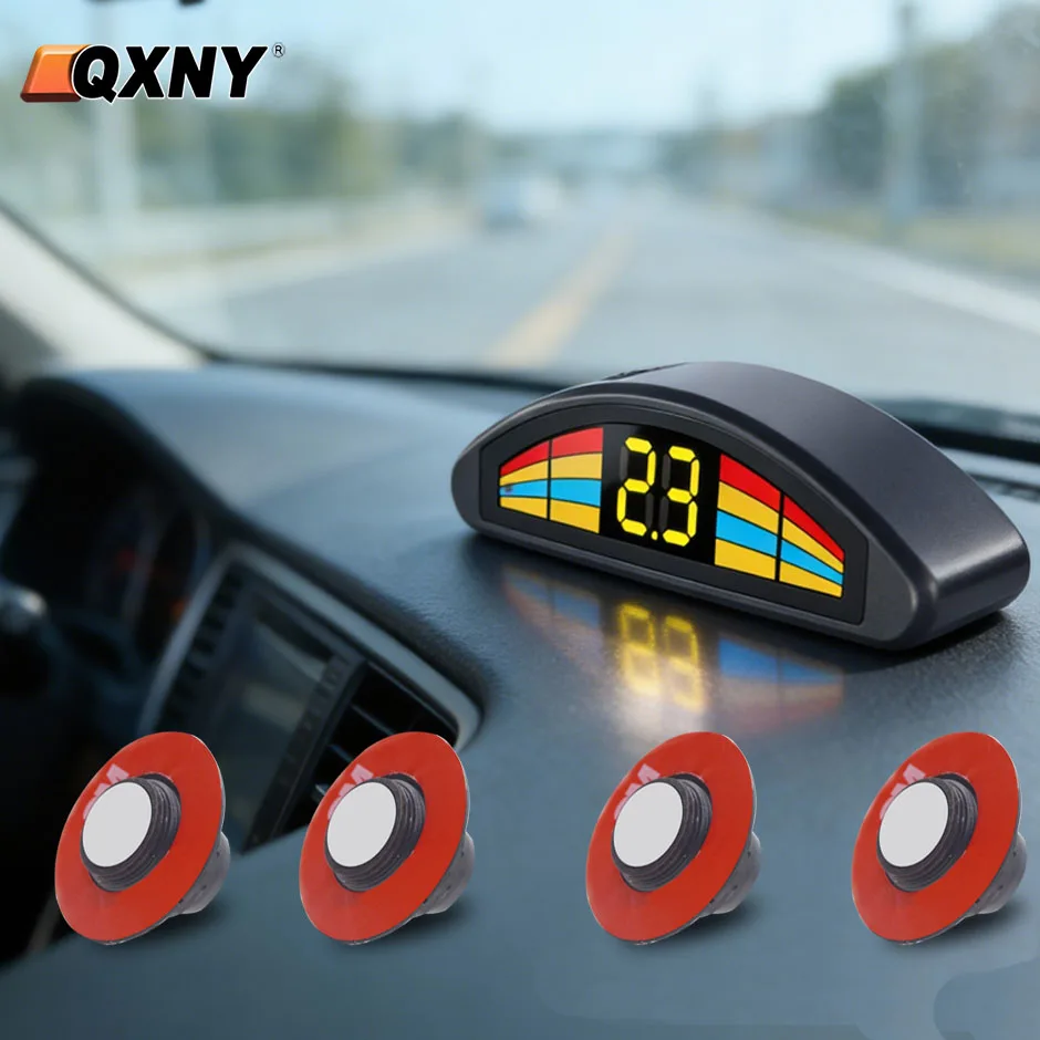 Parktronic 4 Parking Sensor Kit Flat 16.5mm Reversing Backup Radar Recoil Auto Detector  Assistance Voice Buzzer Automobile Car