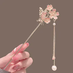 vintage Chignon hair stick Tassel sakura Flower Hairpin For WOmen Metal Chinese Hair Accessories Classic Girls Hair Bun Jewelry