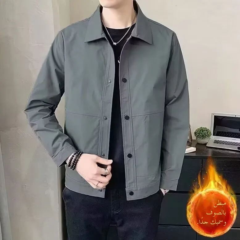 

Men's Faion Busin Casual Fce Lined Jaet Pure Color All Match Autumn Winter Thiened Stand Fit Korean Sle Coat