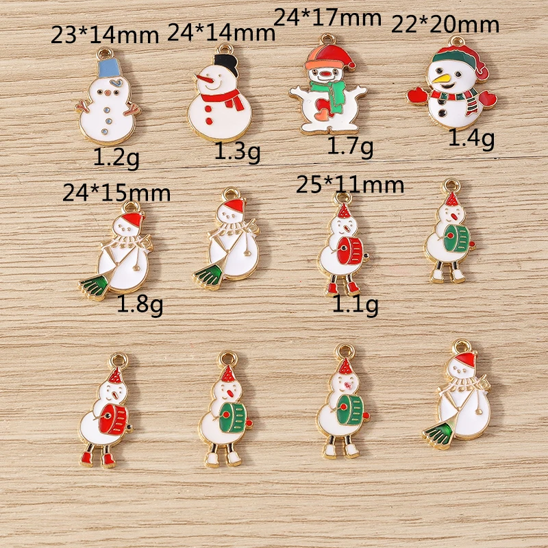 10pcs Cartoon Enamel Christmas Snowman Charms Pendants for Jewelry Making Drop Earrings Necklaces Bracelets DIY Crafts Supplies