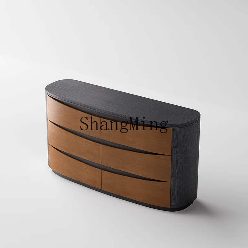 

HJ minimalist saddle leather dining side cabinet modern light luxury solid wood living room entrance bedroom locker