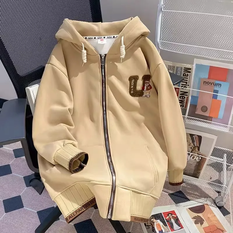 

Мужская утепленная толстовка-кардиган оверсайз в американском ретро-стиле, осенне-зимняя, с флисовой подкладкой, свободного кроя, в корейском стиле