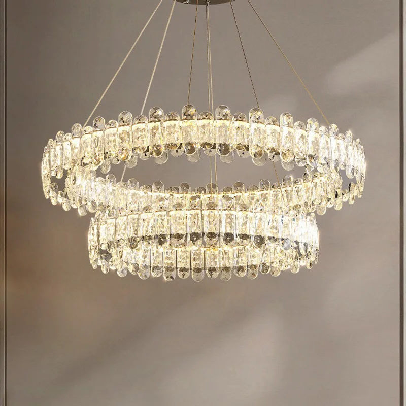عكس الضوء K9 كريستال الثريا الفرنسية الفاخرة الحديثة قلادة LED ضوء للفيلا غرفة المعيشة غرفة الطعام إضاءة داخلية لامعة