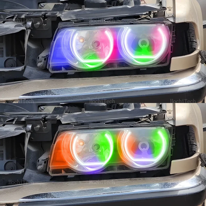 لسيارات BMW 7 Series E38 1995-2001 زينون المصباح الديناميكي LED حلقة عيون الملاك الهاتف APP التحكم عن بعد وامض خواتم