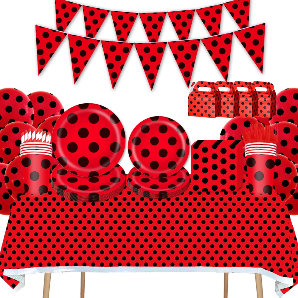 Lady Bug Disposable Decorations Sets of Napkins Plates Balloon For Birthday Baby Shower Childrens Day Dinner Farewell Party